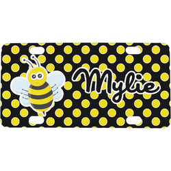 Bee & Polka Dots Mini / Bicycle License Plate (4 Holes) (Personalized)