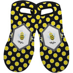 Bee & Polka Dots Neoprene Oven Mitts - Set of 2 w/ Name or Text