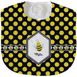 Bee & Polka Dots Velour Baby Bib w/ Name or Text