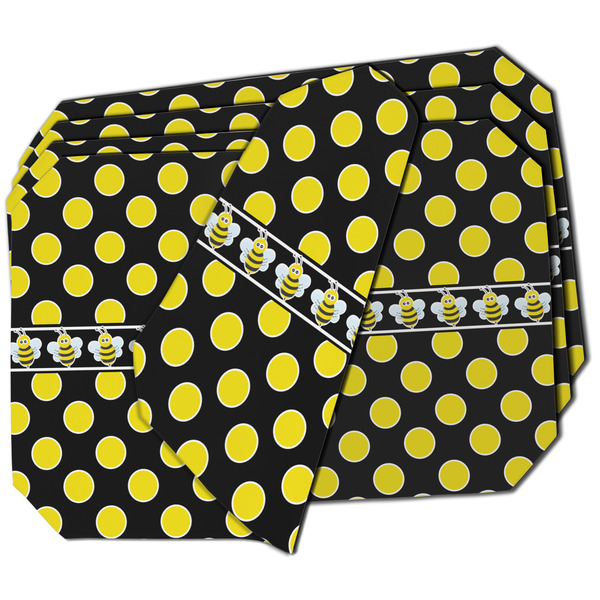 Custom Bee & Polka Dots Dining Table Mat - Octagon - Set of 4 (Double-SIded) w/ Name or Text