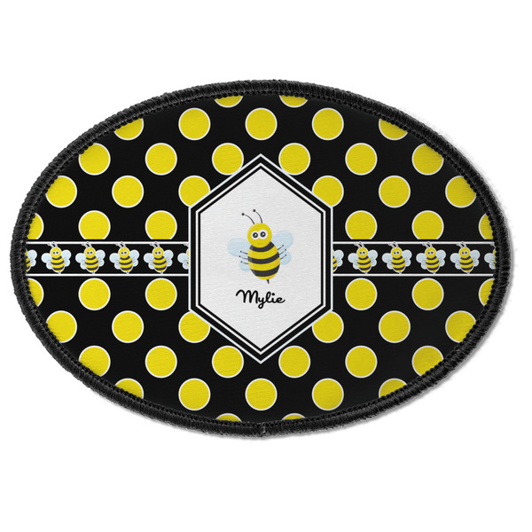 Custom Bee & Polka Dots Iron On Oval Patch w/ Name or Text