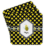 Bee & Polka Dots Paper Coasters w/ Name or Text