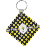 Bee & Polka Dots Diamond Plastic Keychain w/ Name or Text