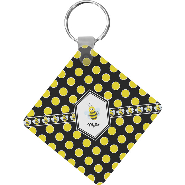 Custom Bee & Polka Dots Diamond Plastic Keychain w/ Name or Text