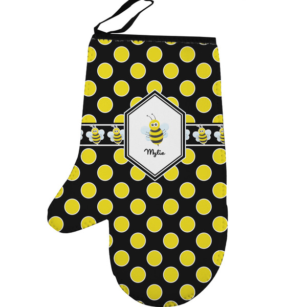 Custom Bee & Polka Dots Left Oven Mitt (Personalized)