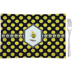 Bee & Polka Dots Glass Rectangular Appetizer / Dessert Plate (Personalized)