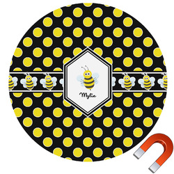 Bee & Polka Dots Round Car Magnet - 10" (Personalized)