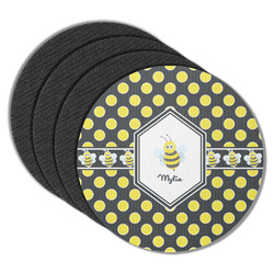 Bee & Polka Dots Round Rubber Backed Coasters - Set of 4 (Personalized)