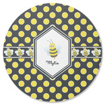 Bee & Polka Dots Round Rubber Backed Coaster (Personalized)