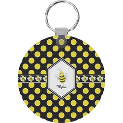 Bee & Polka Dots Round Plastic Keychain (Personalized)