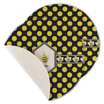 Bee & Polka Dots Round Linen Placemat - Single Sided - Set of 4 (Personalized)