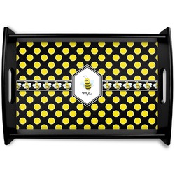 Bee & Polka Dots Black Wooden Tray - Small (Personalized)