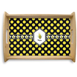 Bee & Polka Dots Natural Wooden Tray - Small (Personalized)