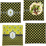 Bee & Polka Dots Set of 4 Glass Square Lunch / Dinner Plate 9.5" (Personalized)