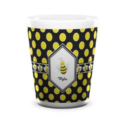 Bee & Polka Dots Ceramic Shot Glass - 1.5 oz - White - Set of 4 (Personalized)