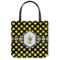 Bee & Polka Dots Canvas Tote Bag - Large - 18"x18" (Personalized)