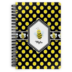 Bee & Polka Dots Spiral Notebook - 7x10 w/ Name or Text