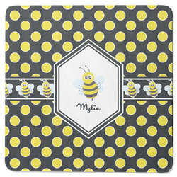 Bee & Polka Dots Square Rubber Backed Coaster (Personalized)