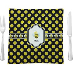 Bee & Polka Dots Glass Square Lunch / Dinner Plate 9.5" (Personalized)