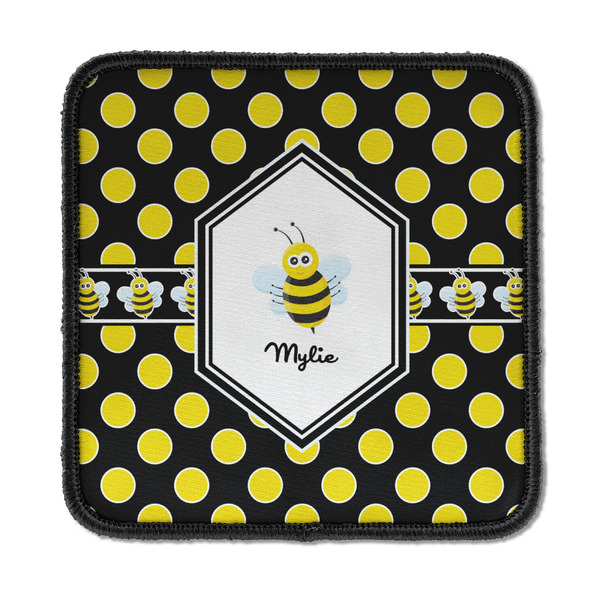 Custom Bee & Polka Dots Iron On Square Patch w/ Name or Text