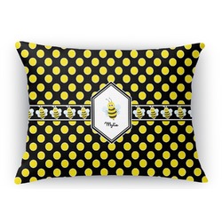 Bee & Polka Dots Rectangular Throw Pillow Case - 12"x18" (Personalized)