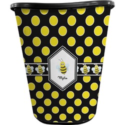 Bee & Polka Dots Waste Basket - Single Sided (Black) (Personalized)