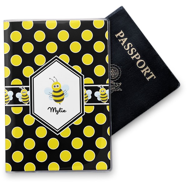 Custom Bee & Polka Dots Vinyl Passport Holder (Personalized)