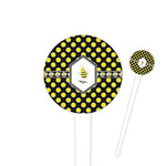 Bee & Polka Dots 4" Round Plastic Food Picks - White - Single Sided (Personalized)
