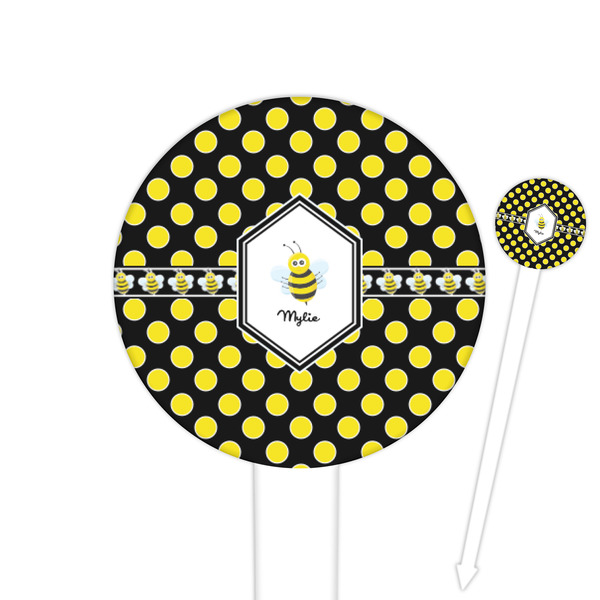 Custom Bee & Polka Dots Round Plastic Food Picks (Personalized)