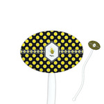 Bee & Polka Dots 7" Oval Plastic Stir Sticks - White - Single Sided (Personalized)
