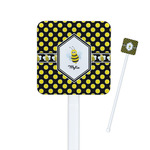 Bee & Polka Dots Square Plastic Stir Sticks - Single Sided (Personalized)