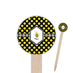 Bee & Polka Dots 6" Round Wooden Food Picks - Double Sided (Personalized)