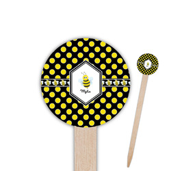Bee & Polka Dots 6" Round Wooden Food Picks - Single Sided (Personalized)