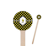 Bee & Polka Dots 6" Round Wooden Stir Sticks - Single Sided (Personalized)