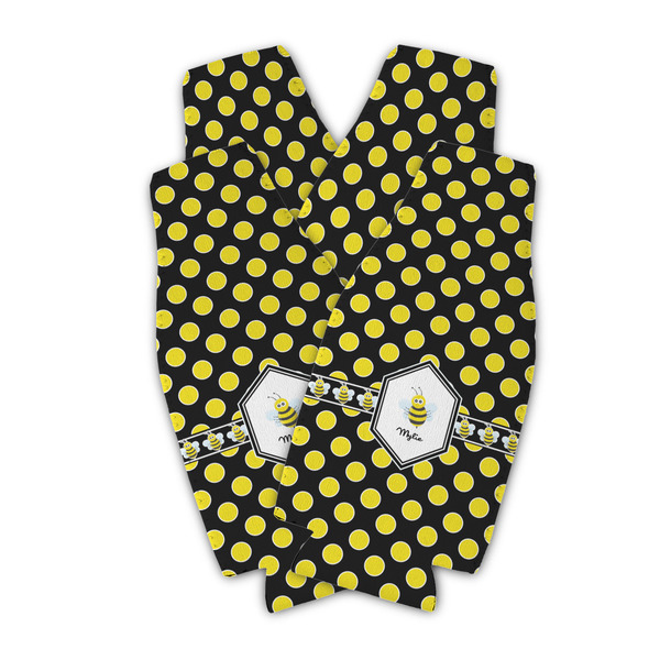 Custom Bee & Polka Dots Zipper Bottle Cooler - Set of 4 (Personalized)