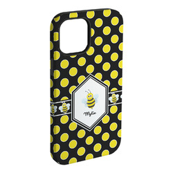 Bee & Polka Dots iPhone Case - Rubber Lined - iPhone 15 Plus (Personalized)