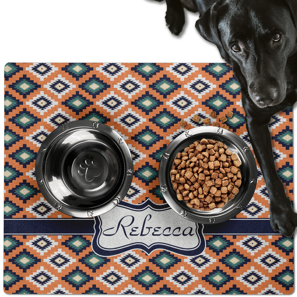 Custom Tribal Dog Food Mat - Large w/ Name or Text