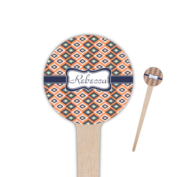 Custom Tribal 4" Round Wooden Food Picks - Double Sided (Personalized)