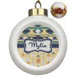 Tribal2 Ceramic Ball Ornaments - Poinsettia Garland (Personalized)