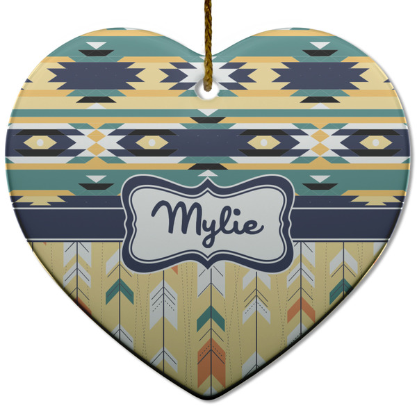 Custom Tribal2 Heart Ceramic Ornament w/ Name or Text