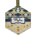 Tribal2 Flat Glass Ornament - Hexagon w/ Name or Text