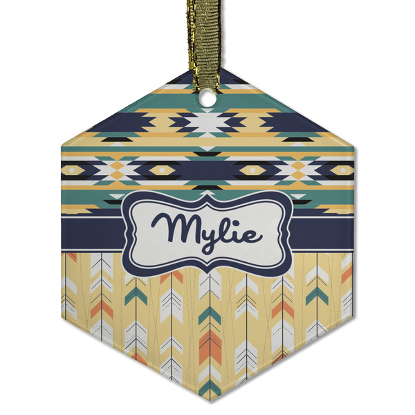 Custom Tribal2 Flat Glass Ornament - Hexagon w/ Name or Text