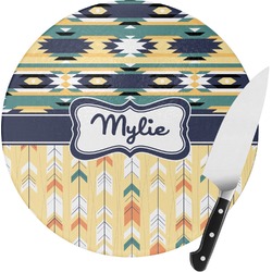 Tribal2 Round Glass Cutting Board (Personalized)