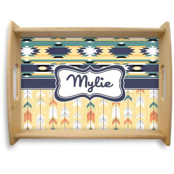 Custom Tribal2 Natural Wooden Tray - Large (Personalized)