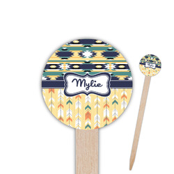 Tribal2 6" Round Wooden Food Picks - Double Sided (Personalized)