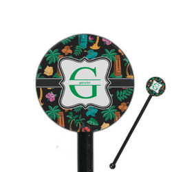 Hawaiian Masks 5.5" Round Plastic Stir Sticks - Black - Double Sided (Personalized)