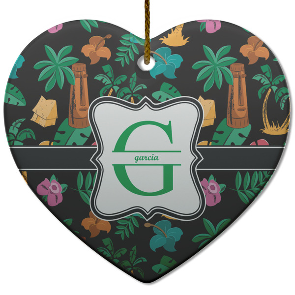 Custom Hawaiian Masks Heart Ceramic Ornament w/ Name and Initial