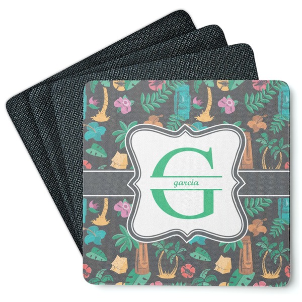 Custom Hawaiian Masks Square Rubber Backed Coasters - Set of 4 (Personalized)