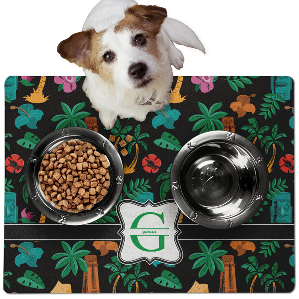 Custom Hawaiian Masks Dog Food Mat - Medium w/ Name and Initial