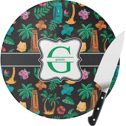 Hawaiian Masks Round Glass Cutting Board - Medium (Personalized)